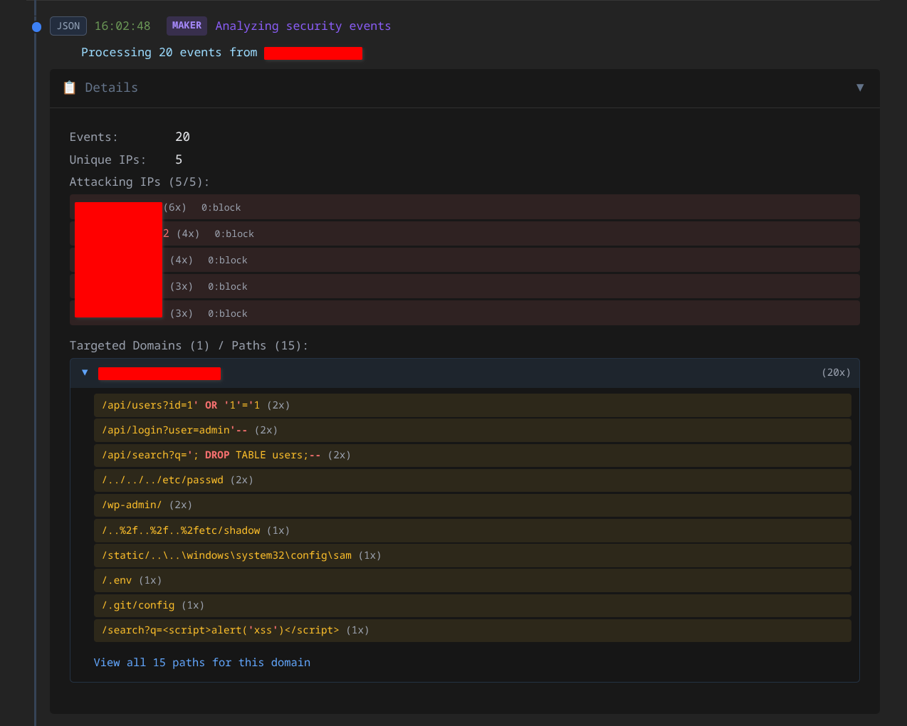 AITL Events - Analyzing security events and attack patterns across targeted domains